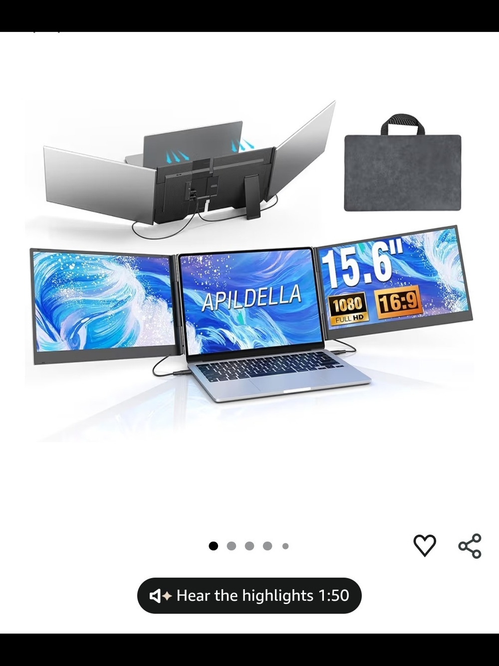 15.6" Triple Portable Monitor - Black